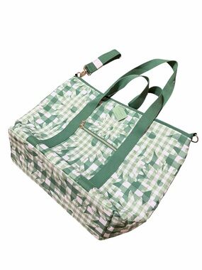 🌼💚KATE SPADE DEISY GINGHAM Green Check Floral Canvas Tote Bag with Straps